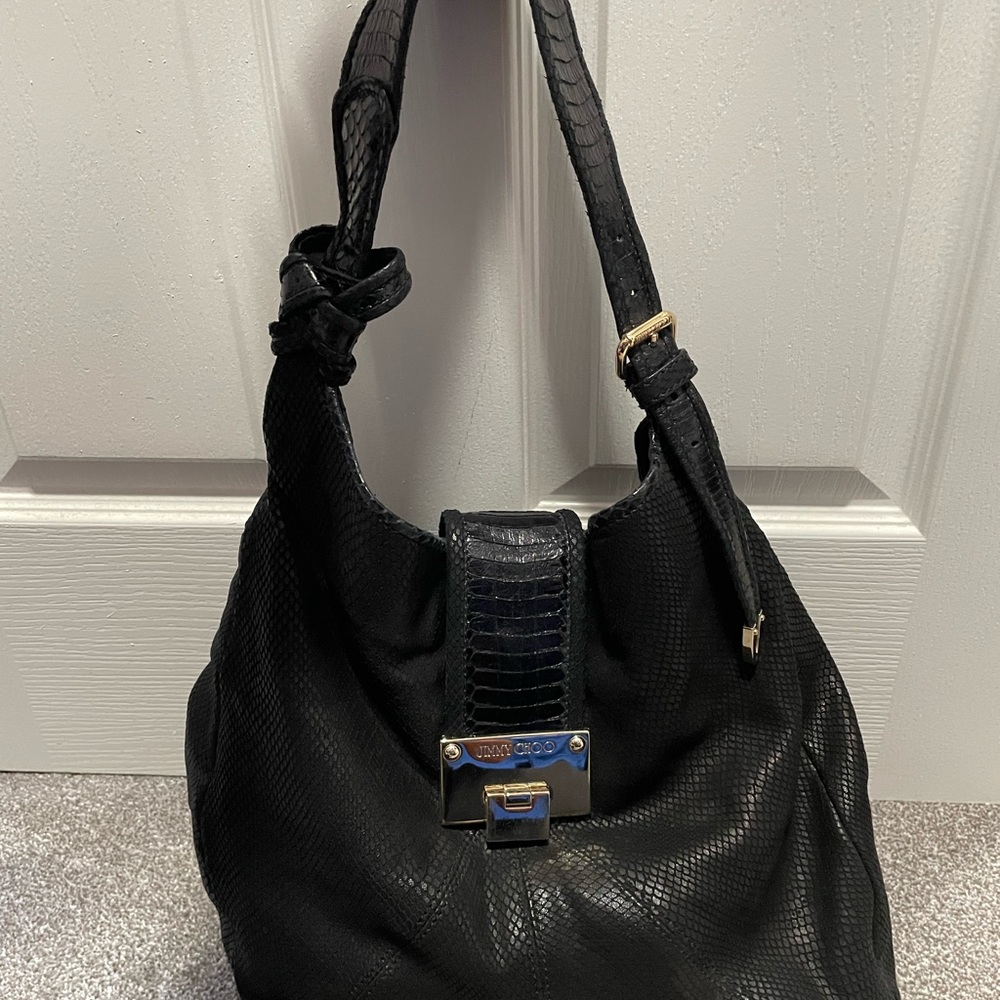 Jimmy Choo Black Textured Satchel